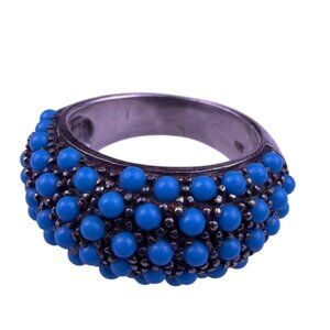 Sterling Silver 925 Turquoise Beaded Ring Size 7 Dome Design Boho Statement Band